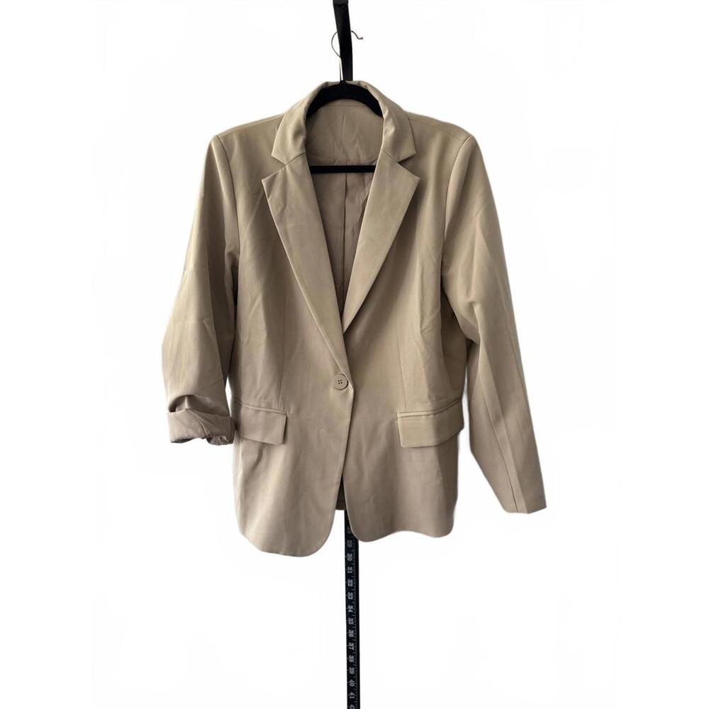 Beige Women's Blazer with Single Button Closure